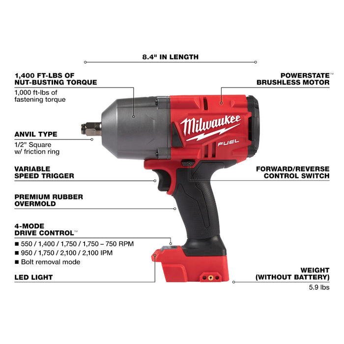 M18 FUEL HIGH TORQUE1/2" IMPACT W/ FRIC RING (BARE TOOL ONLY