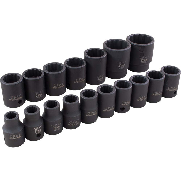 SOCKET SET IMP 3/8DR MET STD 17PC