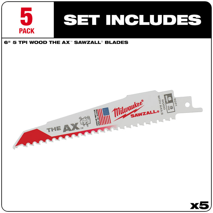 SAWZALL BLADE 6IN X 5/8TPI 5/PK
