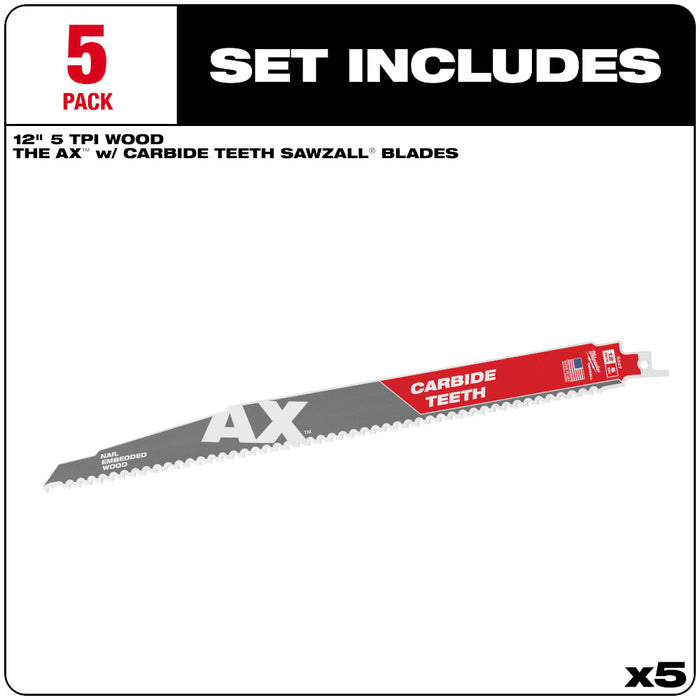 SAWZALL CT TORCH AX 12IN 5TPI 5/PK