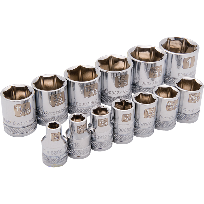 DYNAMIC 3/8" DRIVE 13 PIECE 6 POINT SOCKET SET - SAE