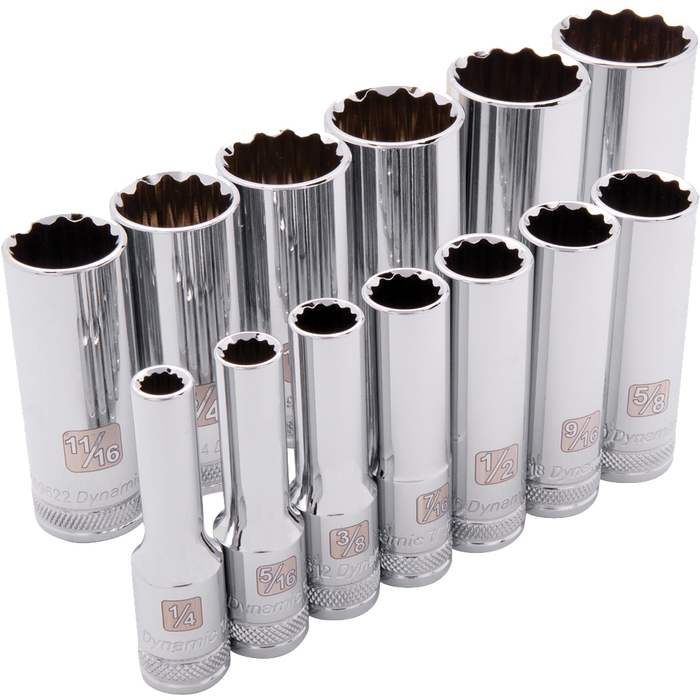 DYNAMIC 3/8" DRIVE 13 PIECE 12 POINT DEEP SOCKET SET - SAE