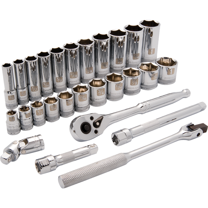 DYNAMIC 3/8" DRIVE 27 PIECE STD/DEEP SOCKET SET - SAE