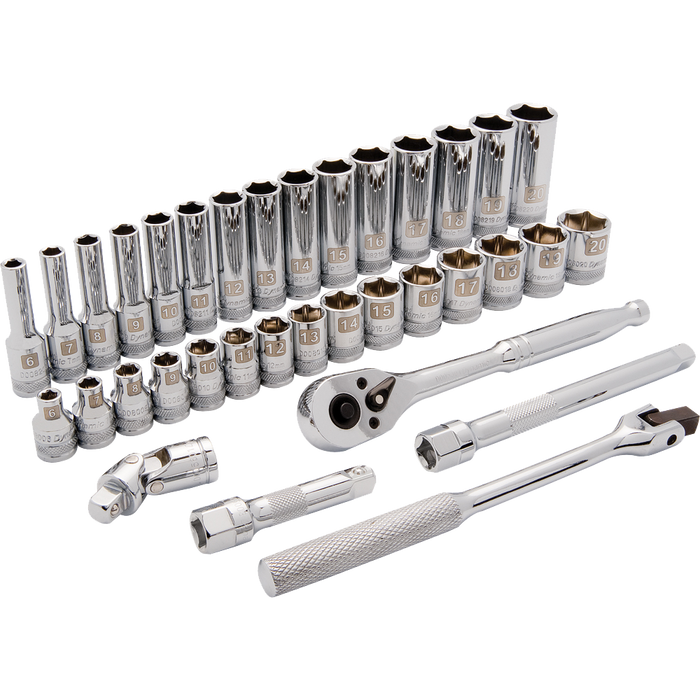 DYNAMIC 3/8" DRIVE 35 PIECE 6 POINT STD/DEEP SOCKET SET - METRIC