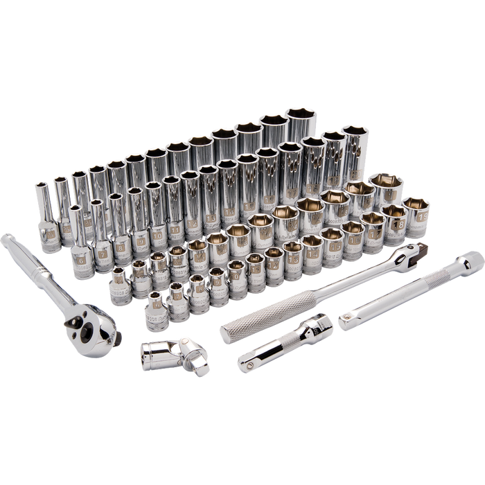 DYNAMIC 3/8 " DRIVE 60 PIECE 6 POINT STD/DEEP SOCKET SET - SAE/METRIC
