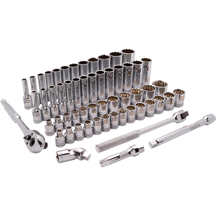 DYNAMIC 3/8" DRIVE 57 PIECE 12 POINT STD/DEEP SOCKET SET - SAE/METRIC