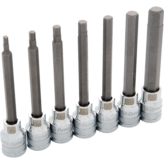 DYNAMIC 3/8" DRIVE 7 PIECE LONG HEX BIT SOCKET SET - SAE