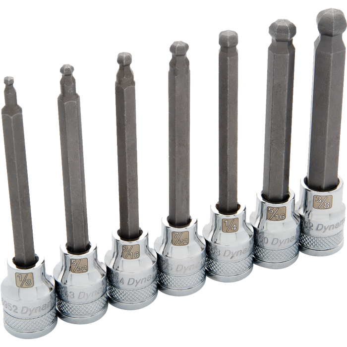 DYNAMIC 3/8" DRIVE 7 PIECE LONG BALL NOSE HEX BIT SOCKET SET - SAE