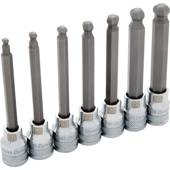 DYNAMIC 3/8" DRIVE 7 PIECE LONG BALL NOSE HEX BIT SOCKET SET - METRIC