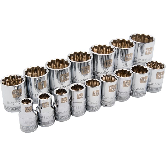 DYNAMIC 1/2" DRIVE 12 POINT 16 PIECE SOCKET SET - SAE