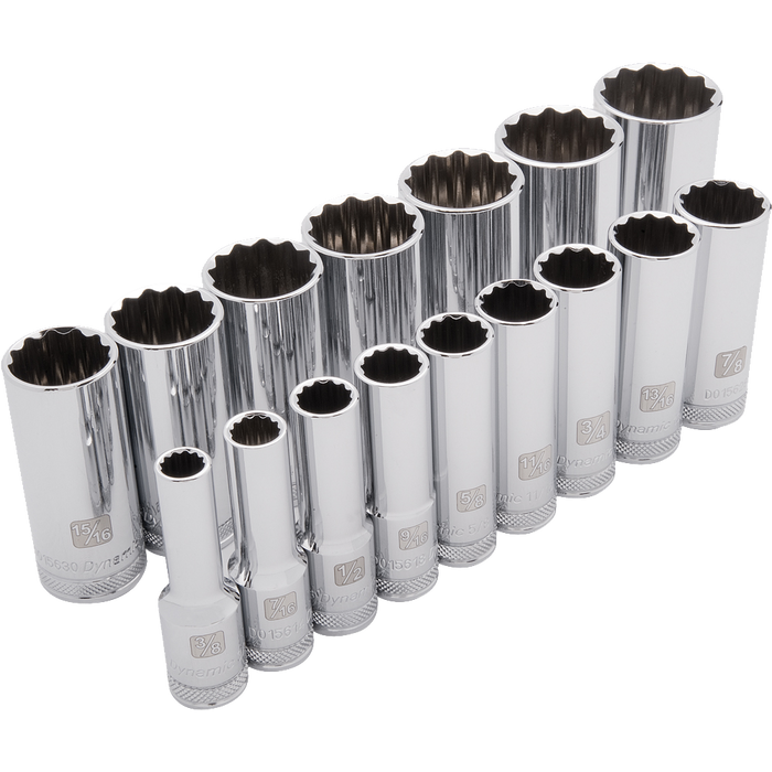 DYNAMIC 1/2" DRIVE 12 POINT 16 PIECE DEEP SOCKET SET - SAE
