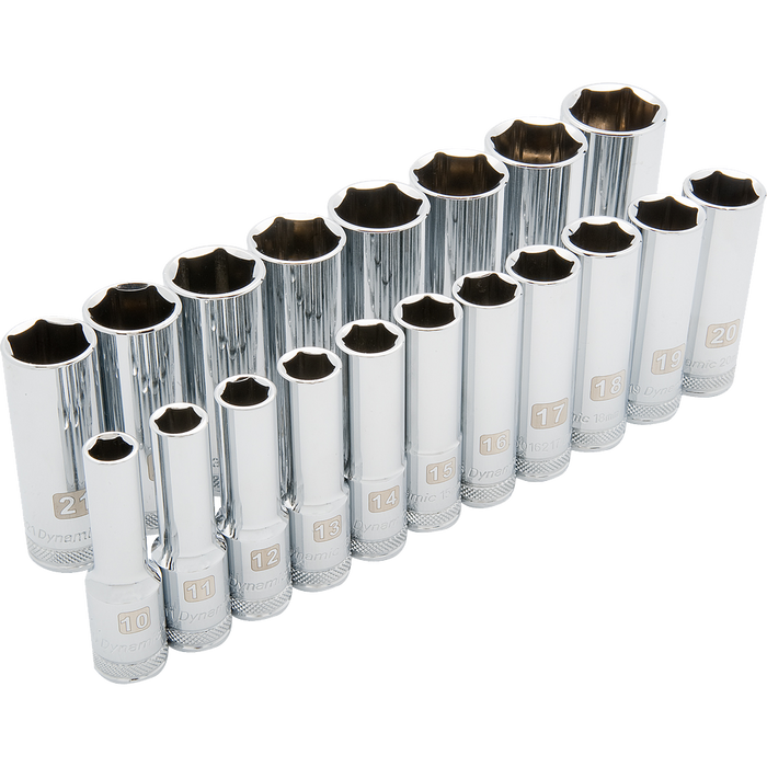 DYNAMIC 1/2" DRIVE 6 POINT 19 PIECE DEEP SOCKET SET - METRIC