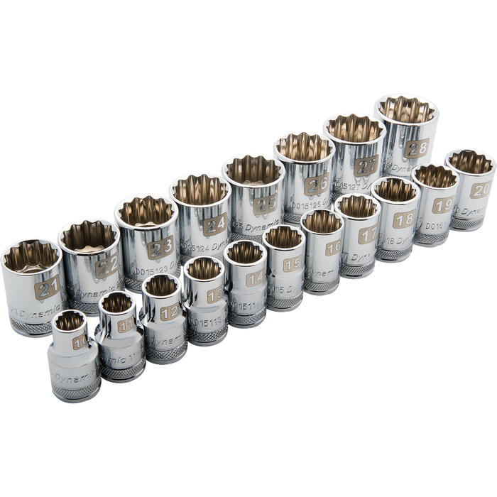 DYNAMIC 1/2" DRIVE 12 POINT 19 PIECE SOCKET SET - METRIC