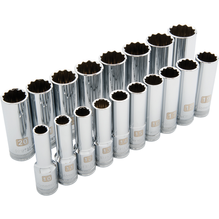 DYNAMIC 1/2" DRIVE 6 POINT 18 PIECE DEEP SOCKET SET - METRIC