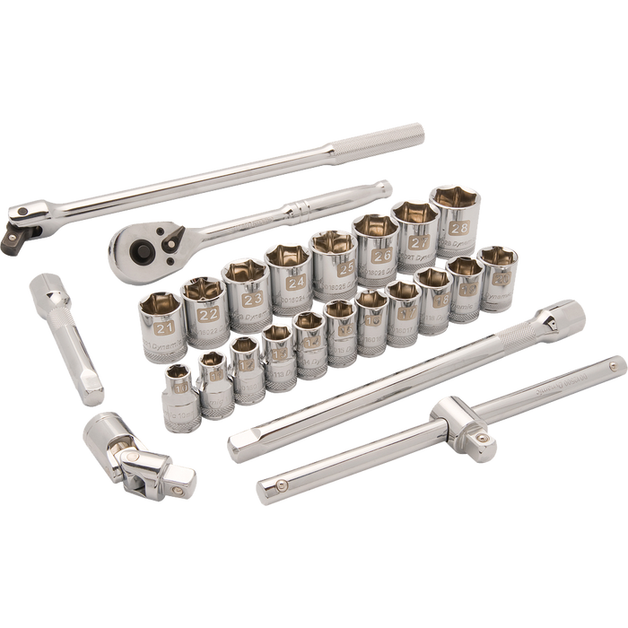 DYNAMIC 1/2" DRIVE 25 PIECE 6 POINT SOCKET SET - METRIC