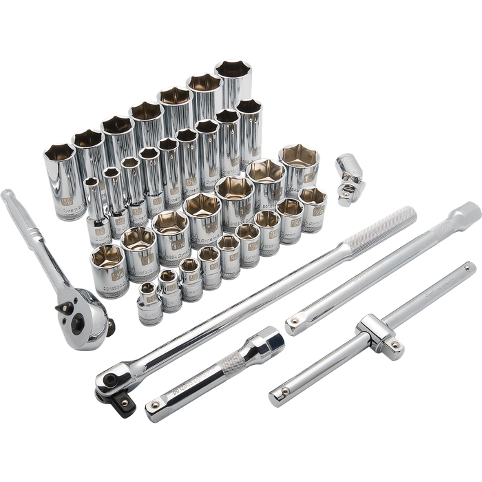 DYNAMIC 1/2" DRIVE 38 PIECE 6 POINT STANDARD/DEEP SOCKET SET - SAE