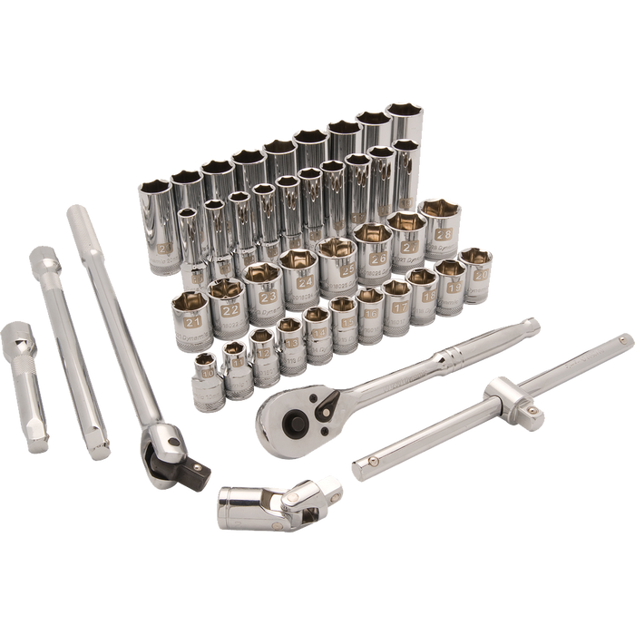 DYNAMIC 1/2" DRIVE 43 PIECE 6 POINT STANDARD/DEEP SOCKET SET - METRIC