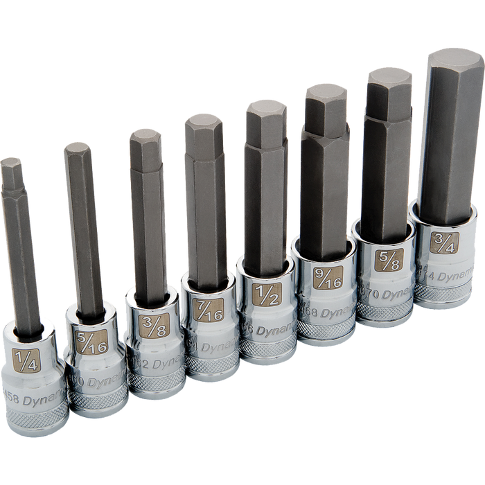 DYNAMIC 1/2" DRIVE 8 PIECE LONG HEX SOCKET SET - SAE