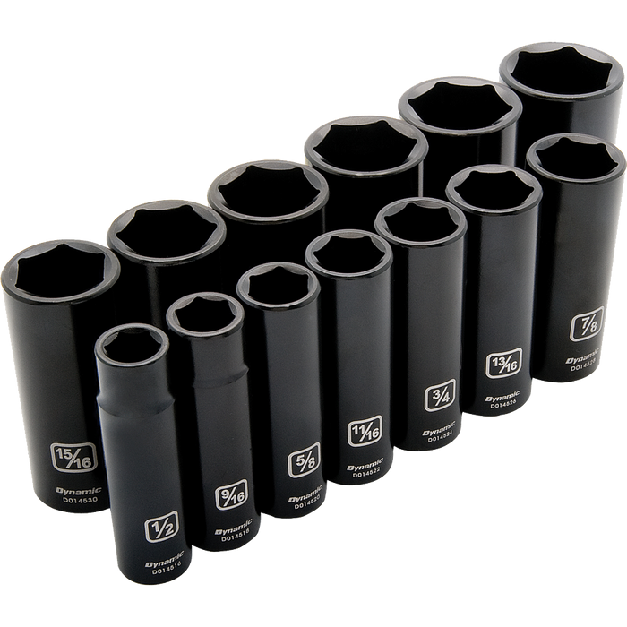 DYNAMIC 1/2" DRIVE 13 PIECE 6 POINT DEEP IMPACT SOCKET SET - SAE