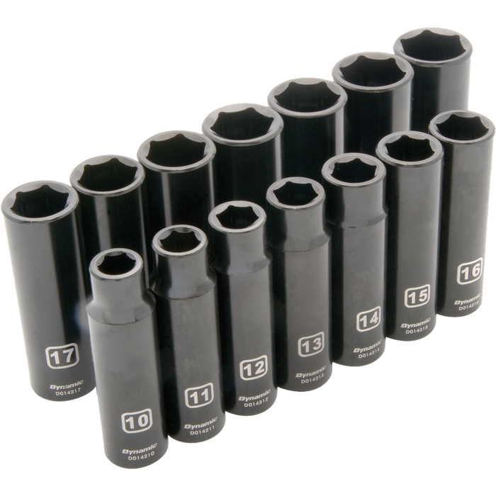 DYNAMIC 1/2" DRIVE 14 PIECE 6 POINT DEEP IMPACT SOCKET SET - METRIC