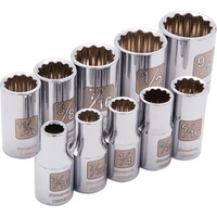 DYNAMIC 1/4" DRIVE 10 PIECE 12 POINT SAE SOCKET SET - CHROME