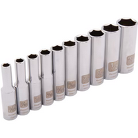 DYNAMIC 1/4" DRIVE 10 PIECE 6 POINT DEEP SAE SOCKET SET - CHROME