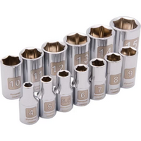 DYNAMIC 1/4" DRIVE 13 PIECE 6 POINT METRIC SOCKET SET - CHROME