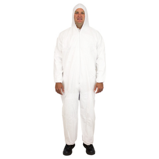 COVERALL HOOD ELAS WRST & ANKLE LRG ZIP FRNT 25/CS