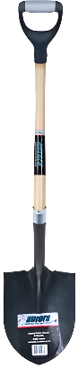 Heavy-Duty Round Point Shovel, Carbon Steel Blade, Hardwood, D-Grip Handle