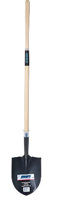 Heavy-Duty Round Point Shovel, Carbon Steel Blade, Hardwood, Straight Handle