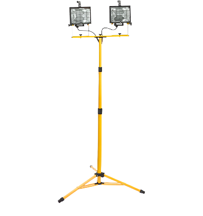 Twin-Head Work Light, Halogen, 500 W, 16000 Lumens, Steel Housing