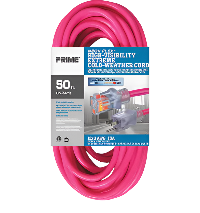 EXTENSION CORD NEON PINK 50' 12/3 GAUGE