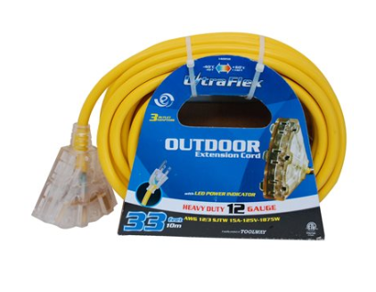 EXT CORD OUT 33FT 12GA TRPL OUT