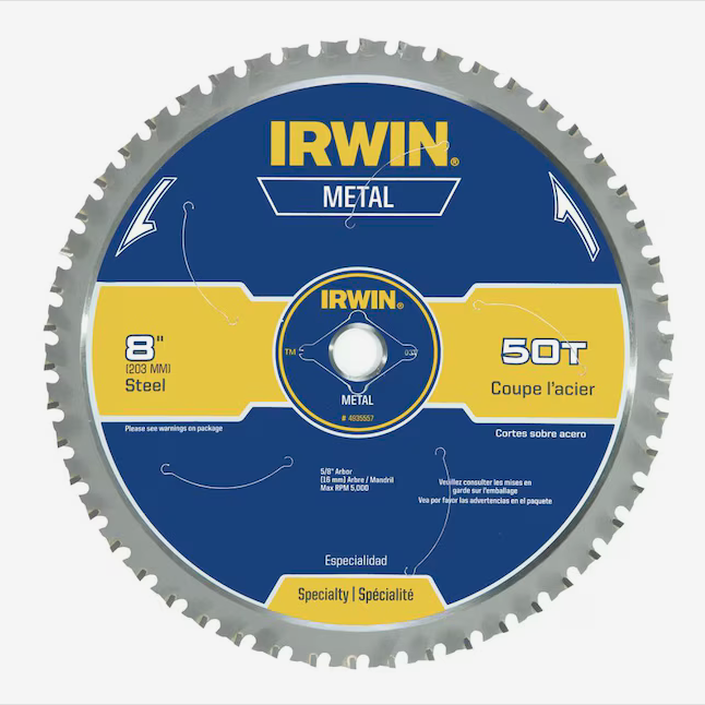 IRWIN SAW BLADE 8" 50T METAL 5/8" ARBOR