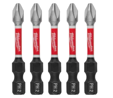5 pack of Milwaukee #2 x 2" Phillips Bit Impact Ready