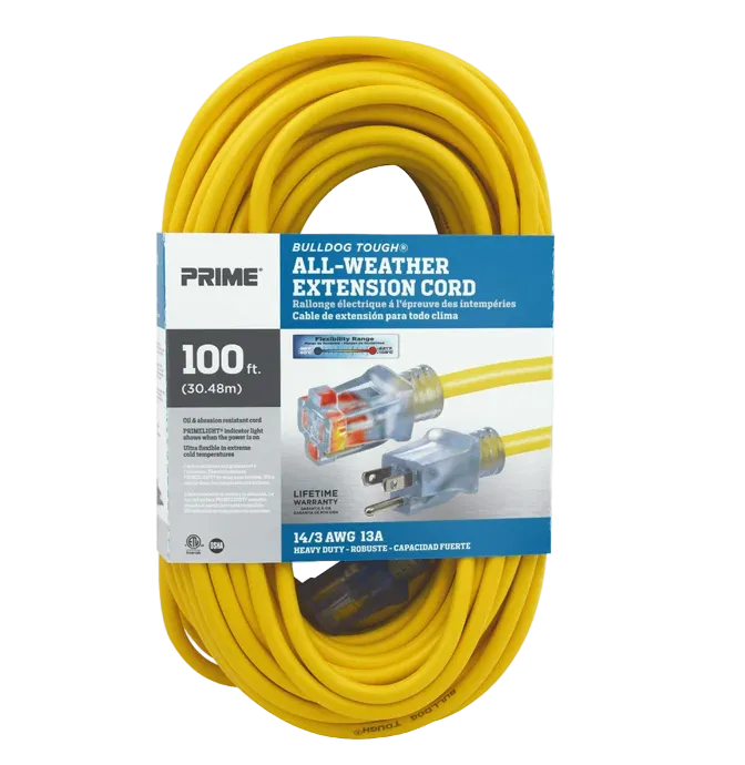 Extension Cord Outdoor Yellow 100' 14/3SJTW