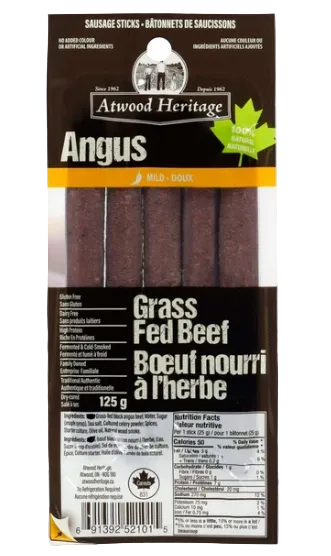 Atwood Heritage Meats Mild Angus Beef Sausage Sticks 5 Pack