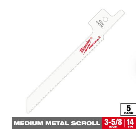 3-5/8" 14TPI Sawzall Blade for Metal Scroll - 5 Pack