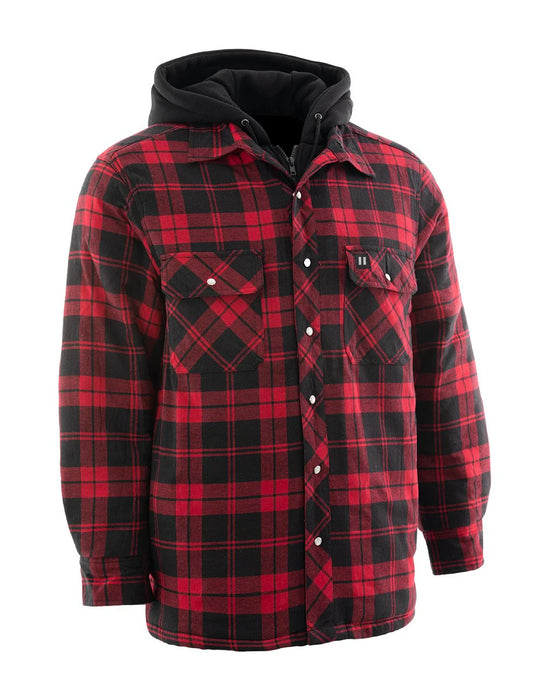 Hooded Sherpa-Lined Flannel Shirt Jacket