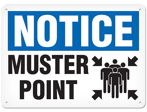 "MUSTER POINT" SIGN PLASTIC 14X20